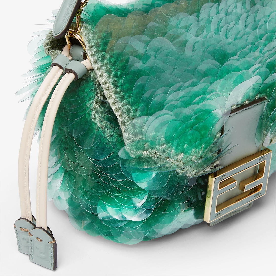 FENDI Mamma Baguette Small Mint green crochet mini-bag with maxi sequins - Image 3
